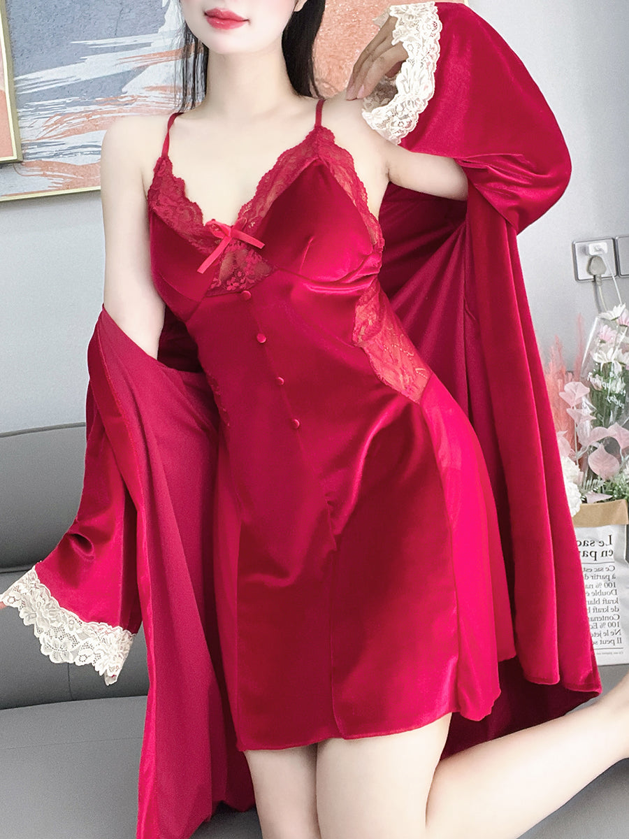 Pajamas with breast pads for women plus size fat mm autumn and winter sexy lace gold velvet nightgown nightgown two-piece home wear set