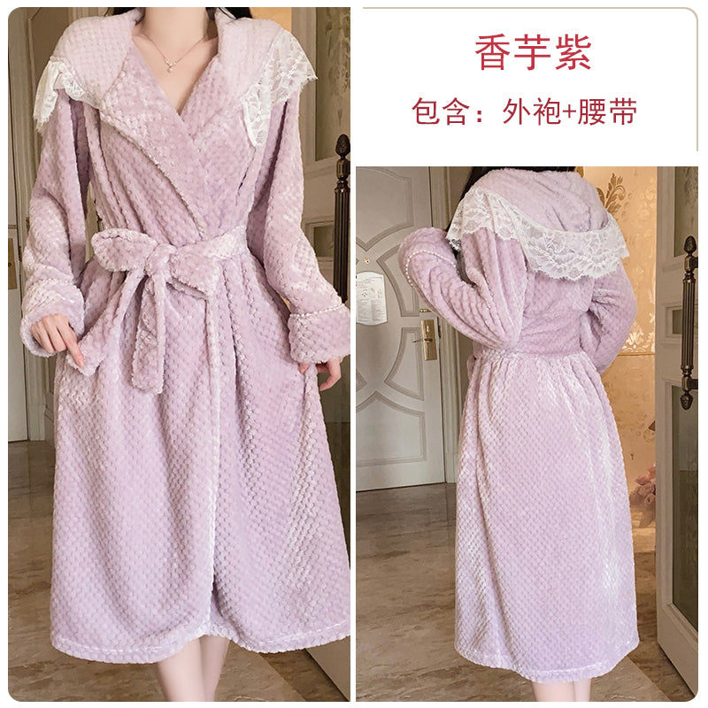 High-value autumn and winter new coral fleece morning robe pajamas for women pure desire princess style sweet nightgown home clothes suit