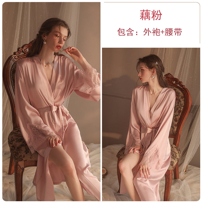 Luxurious Red Satin Robe with Lace Detailing – Elegant Sleepwear