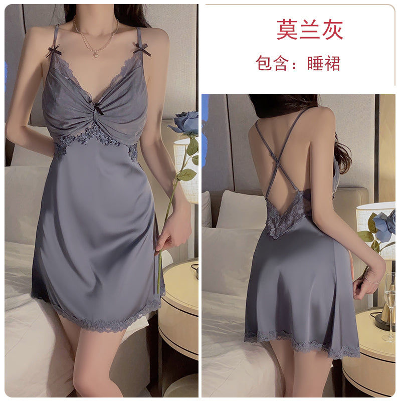 Romantic Allure: Seductive Red Sheer Lace Trimmed Camisole Nightdress with Matching Long Robe Set