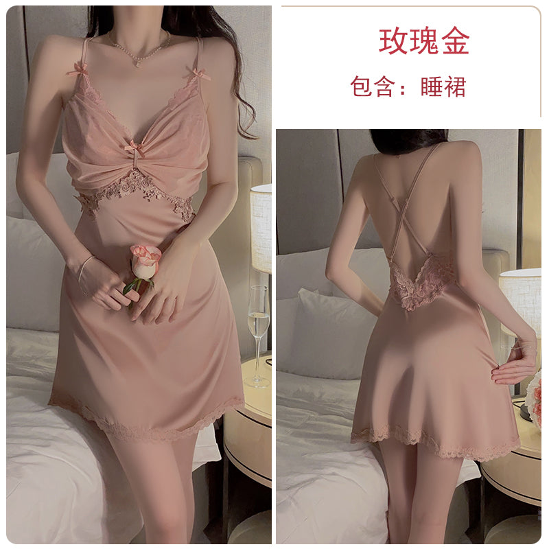 Romantic Allure: Seductive Red Sheer Lace Trimmed Camisole Nightdress with Matching Long Robe Set