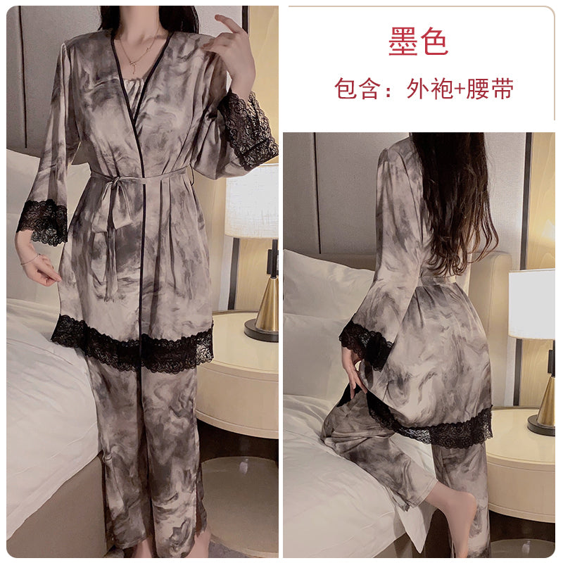 New Chinese sexy pajamas women autumn and winter 2023 new ink painting pure desire suspenders trousers home clothes suit