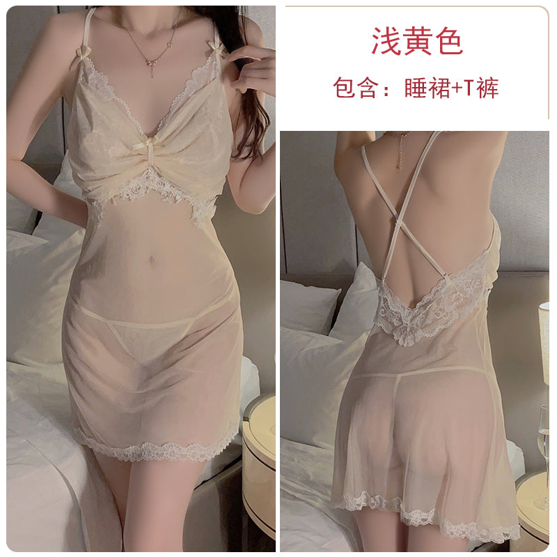 Romantic Allure: Seductive Red Sheer Lace Trimmed Camisole Nightdress with Matching Long Robe Set