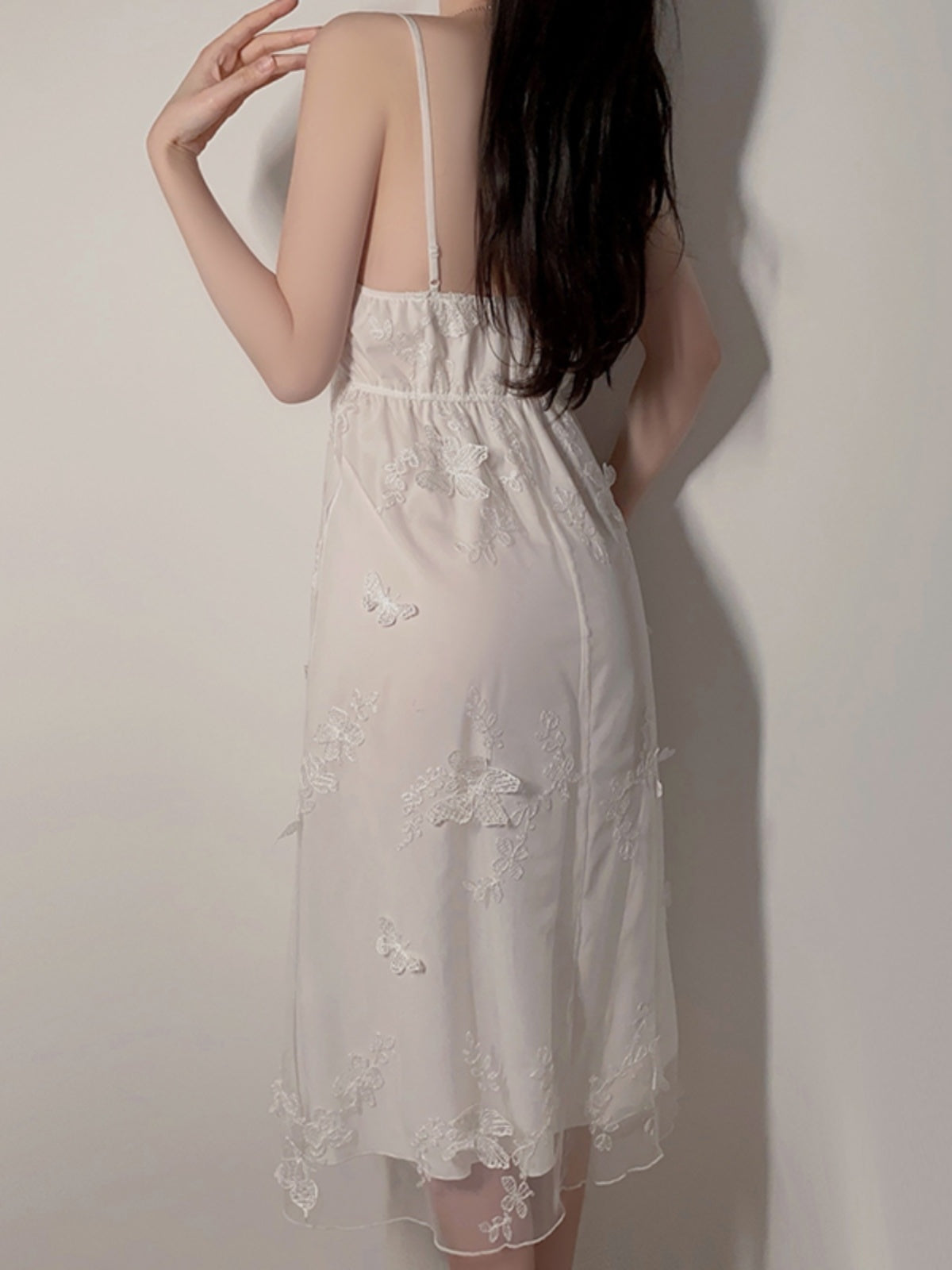 Sexy pajamas for women pure desire mesh temptation with chest pads gathered long suspender nightdress outer robe home clothes spring and summer