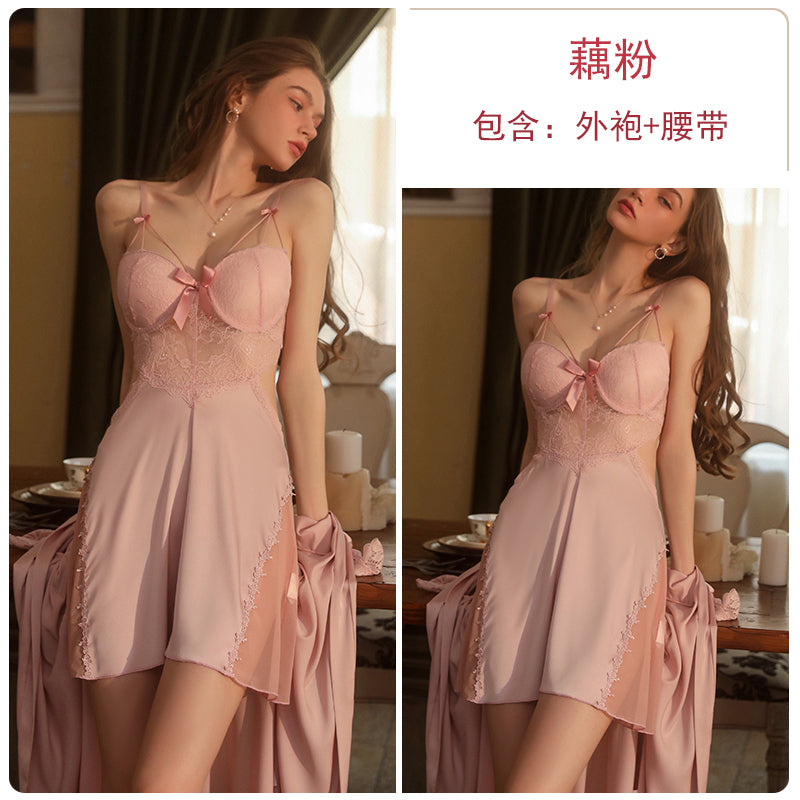 Seductive Black Lace - Paneled Satin Cami Babydoll Nightdress with Strappy Details for a Charming Look