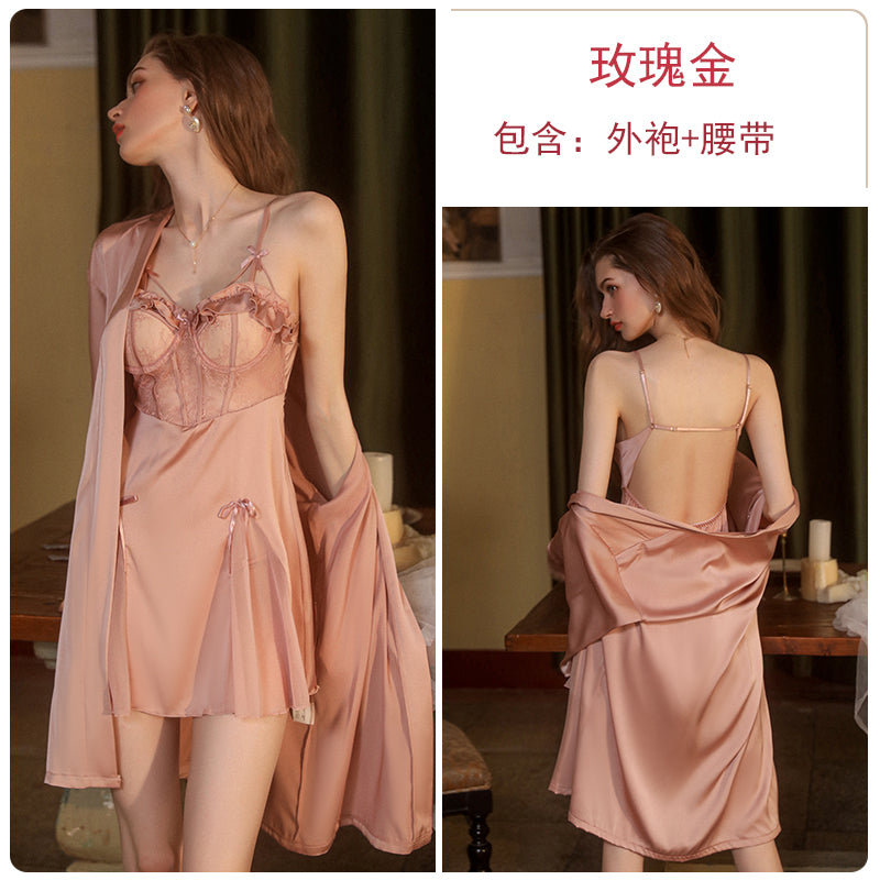 Sexy and tempting! Black lace suspender nightgown suit, unlock your charming charm