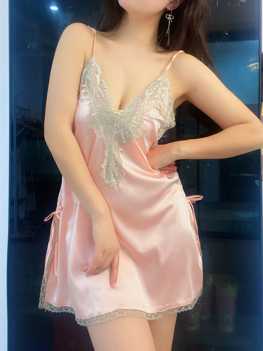 Fat mm loose ice silk pajamas for women plus size summer thin fat sister sexy hot lace v-neck suspender nightgown sexy underwear