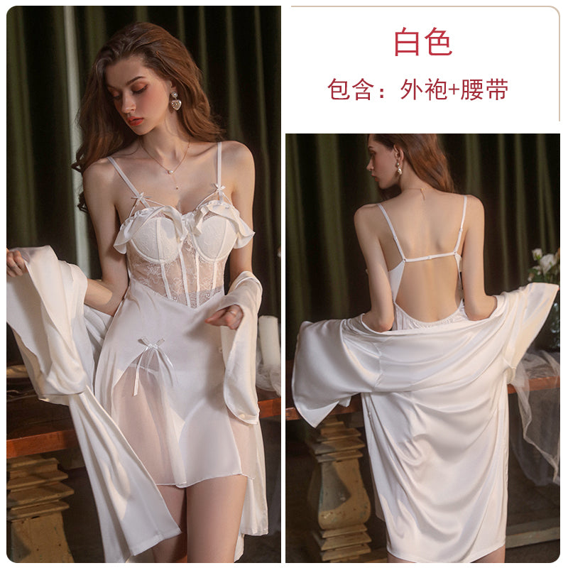 Sexy and tempting! Black lace suspender nightgown suit, unlock your charming charm