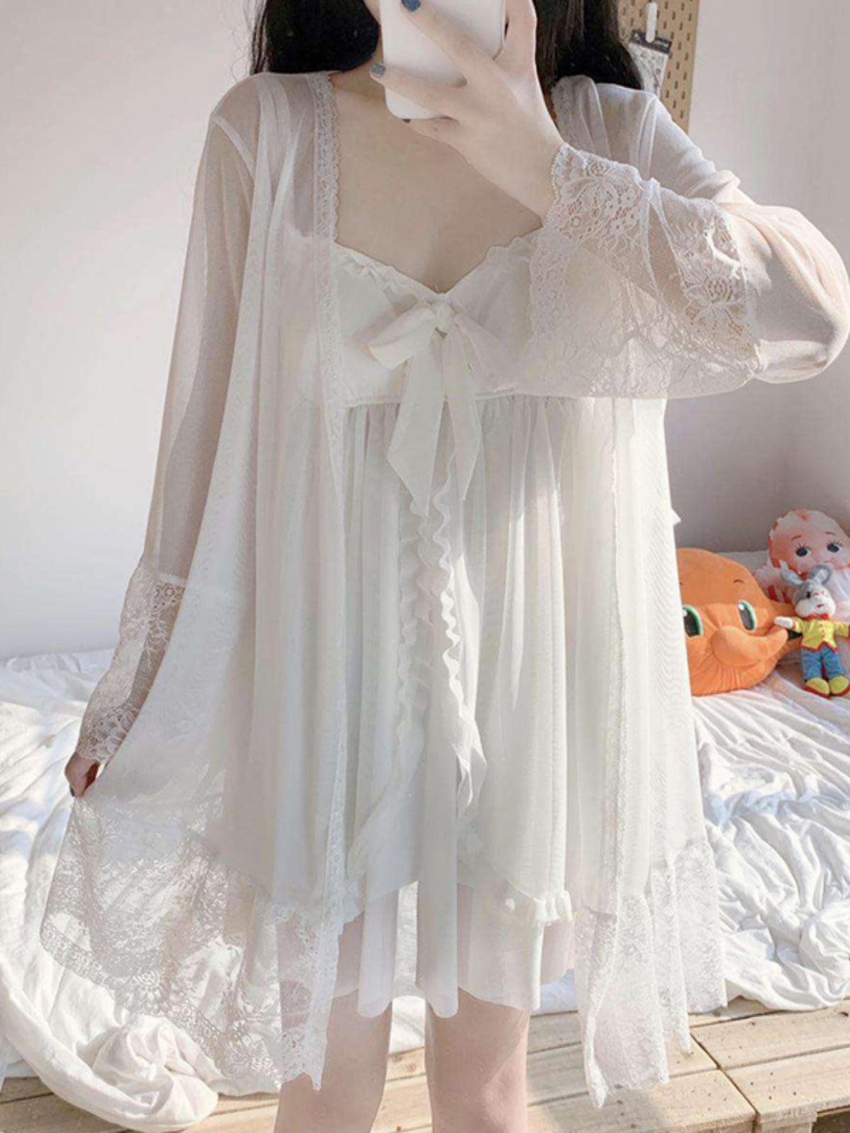 Summer new style princess style sweet suspender nightgown sexy pure lust mesh lace pajamas women's home clothes spring and autumn models