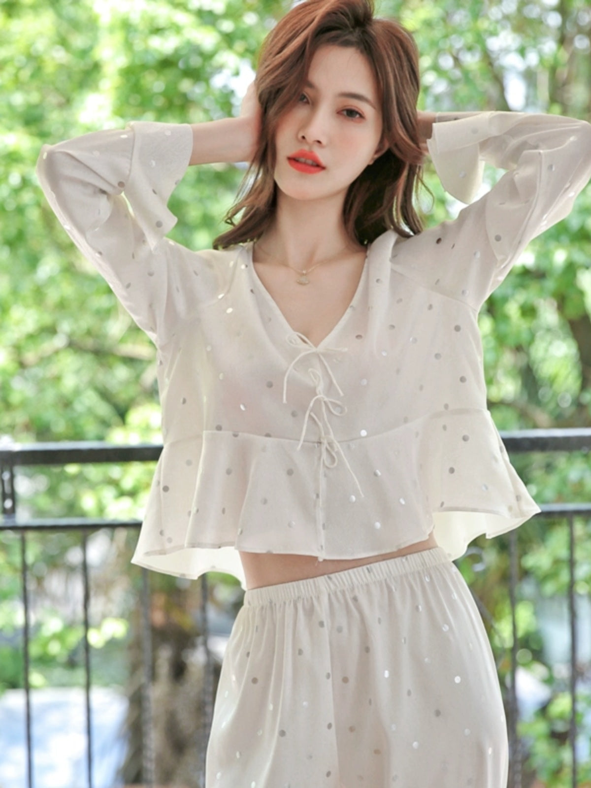 Pajamas for women spring and summer ice silk thin long-sleeved trousers two-piece set spring and autumn new temperament can be worn outside home clothes
