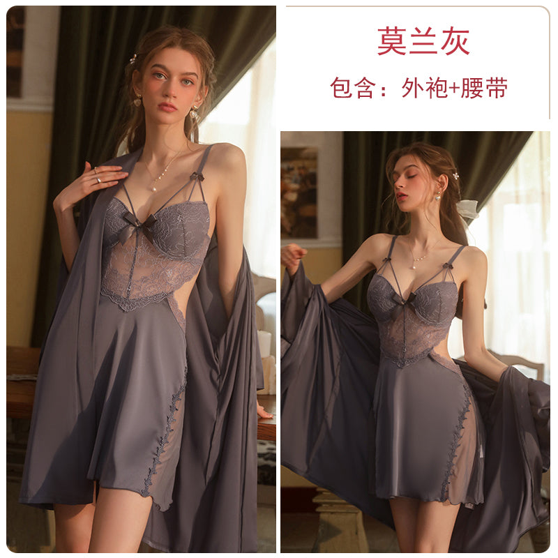Seductive Black Lace - Paneled Satin Cami Babydoll Nightdress with Strappy Details for a Charming Look