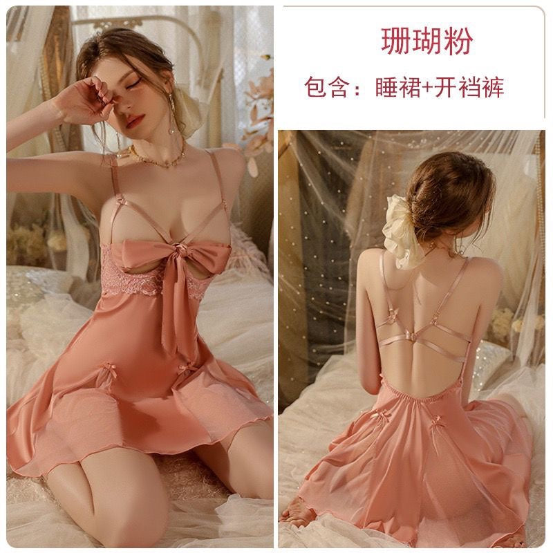 Sexy and tempting! Black lace suspender nightgown suit, unlock your charming charm
