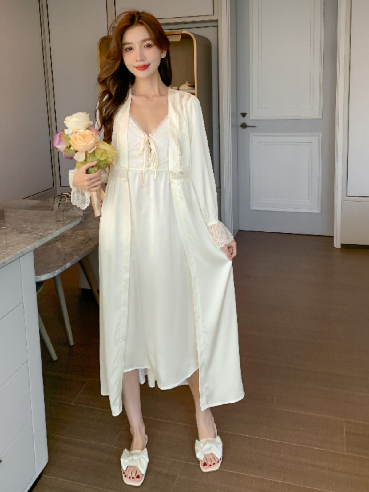 Red Pajamas for Women Spring and Summer Sexy Pure Desire With Breast Pad Wedding Suspender Nightgown Two-piece Set Ice Silk Long Style Women