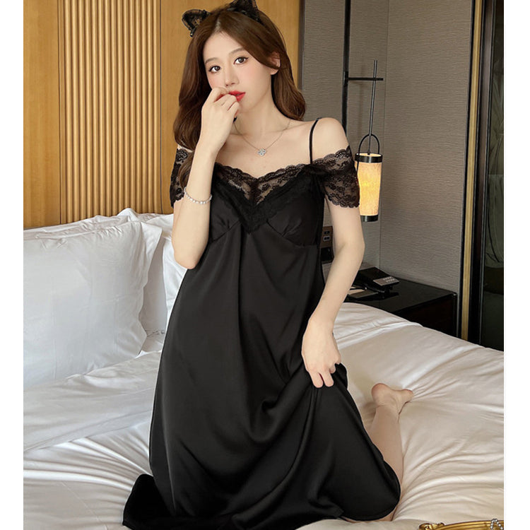 High-end sexy pajamas for women with breast pads and suspenders, summer style Internet celebrity wind ice silk thin long skirts and home clothes