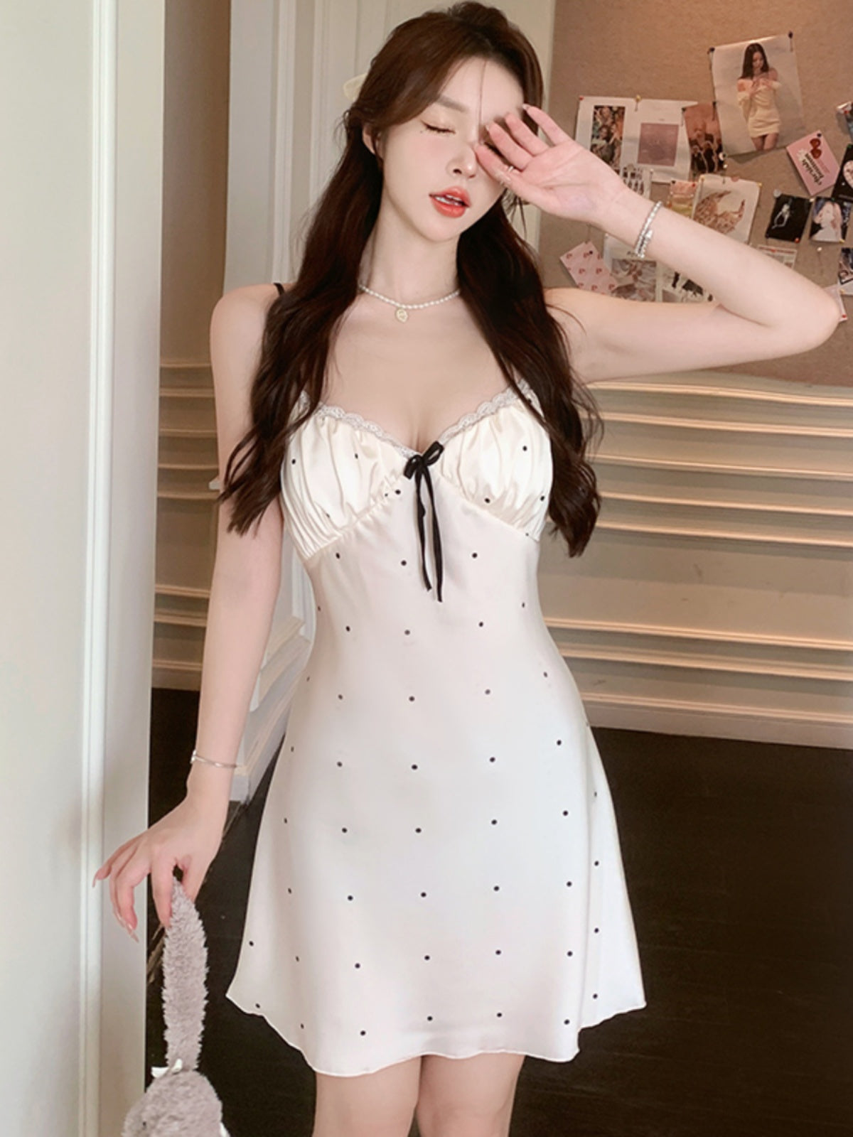 New summer hollow sling pajamas female pure desire style girl vacation sweet floral ice silk nightdress