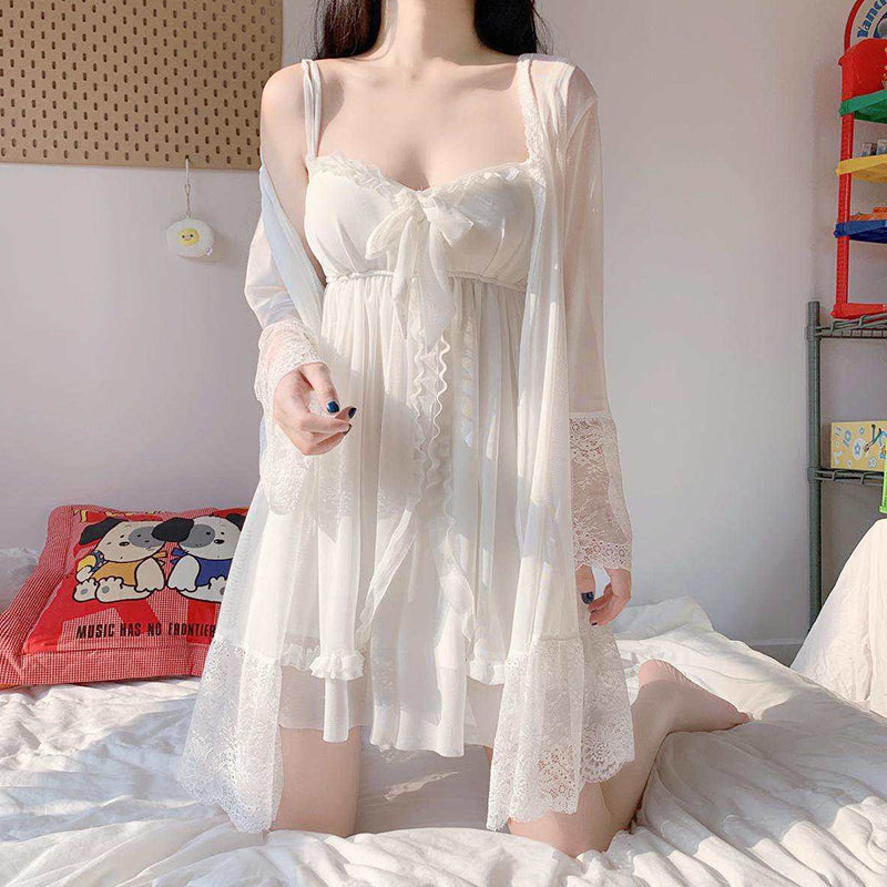 Summer new style princess style sweet suspender nightgown sexy pure lust mesh lace pajamas women's home clothes spring and autumn models