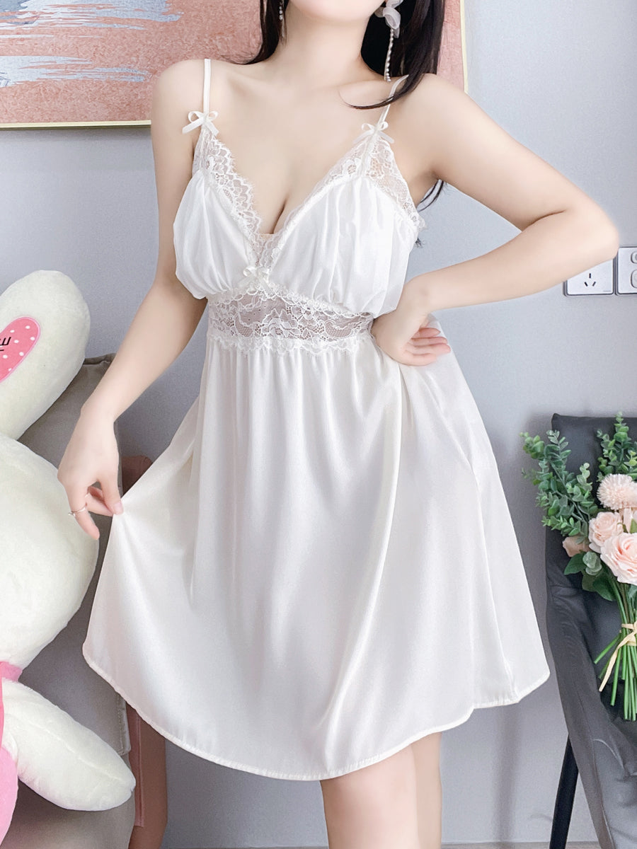 Enchanting Plus - Size 3XL Ivory Satin and Lace Nightdress for Curvy Fat MM