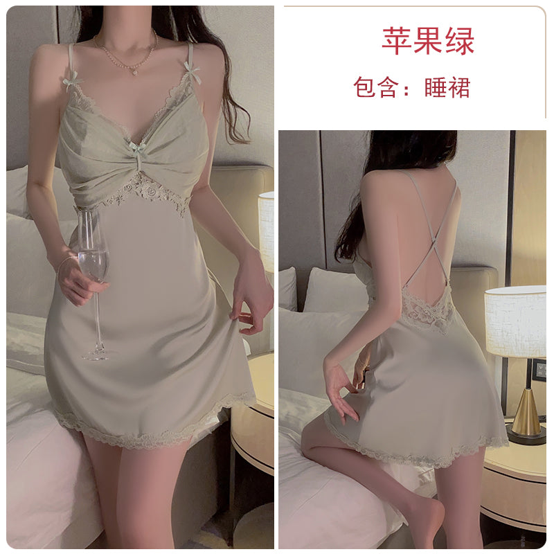 Romantic Allure: Seductive Red Sheer Lace Trimmed Camisole Nightdress with Matching Long Robe Set
