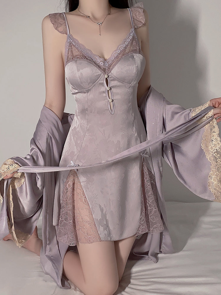 Summer new sexy pajamas women's retro print with chest pad suspenders nightgown plus size underwear ice silk home clothes