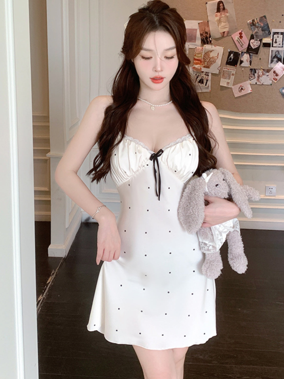 New summer hollow sling pajamas female pure desire style girl vacation sweet floral ice silk nightdress