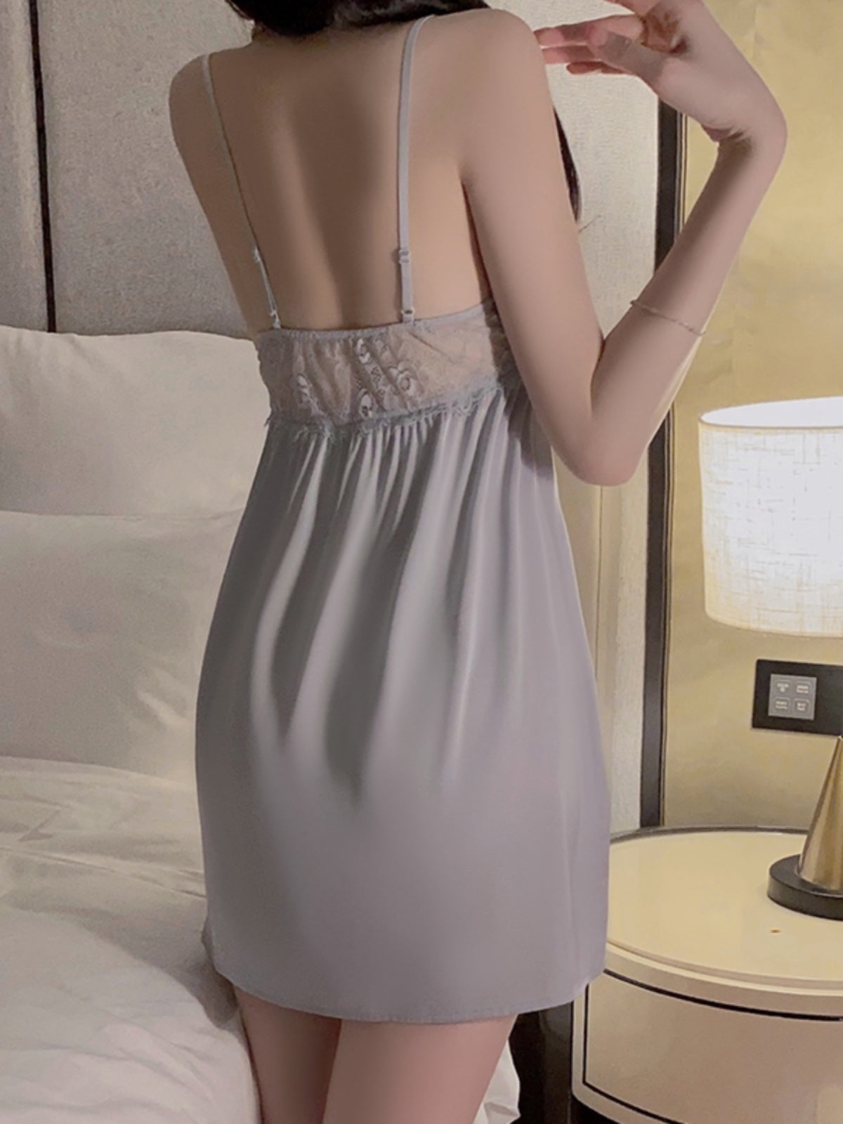 French pure lust style pajamas for women summer ice silk sweet lace with breast pads gathered sexy suspender nightgown home clothes