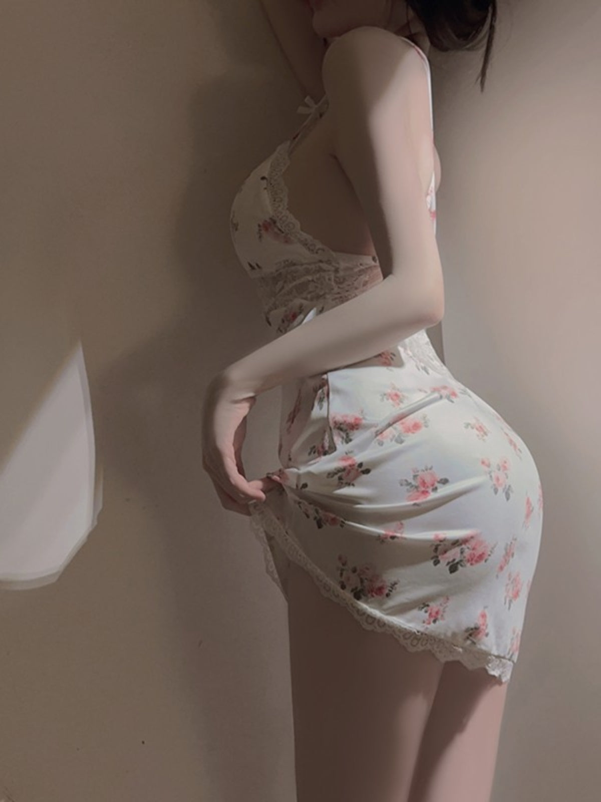 French floral sexy pajamas for women summer Internet celebrity pure lust style sweet with breast pads lace suspender nightgown home clothes