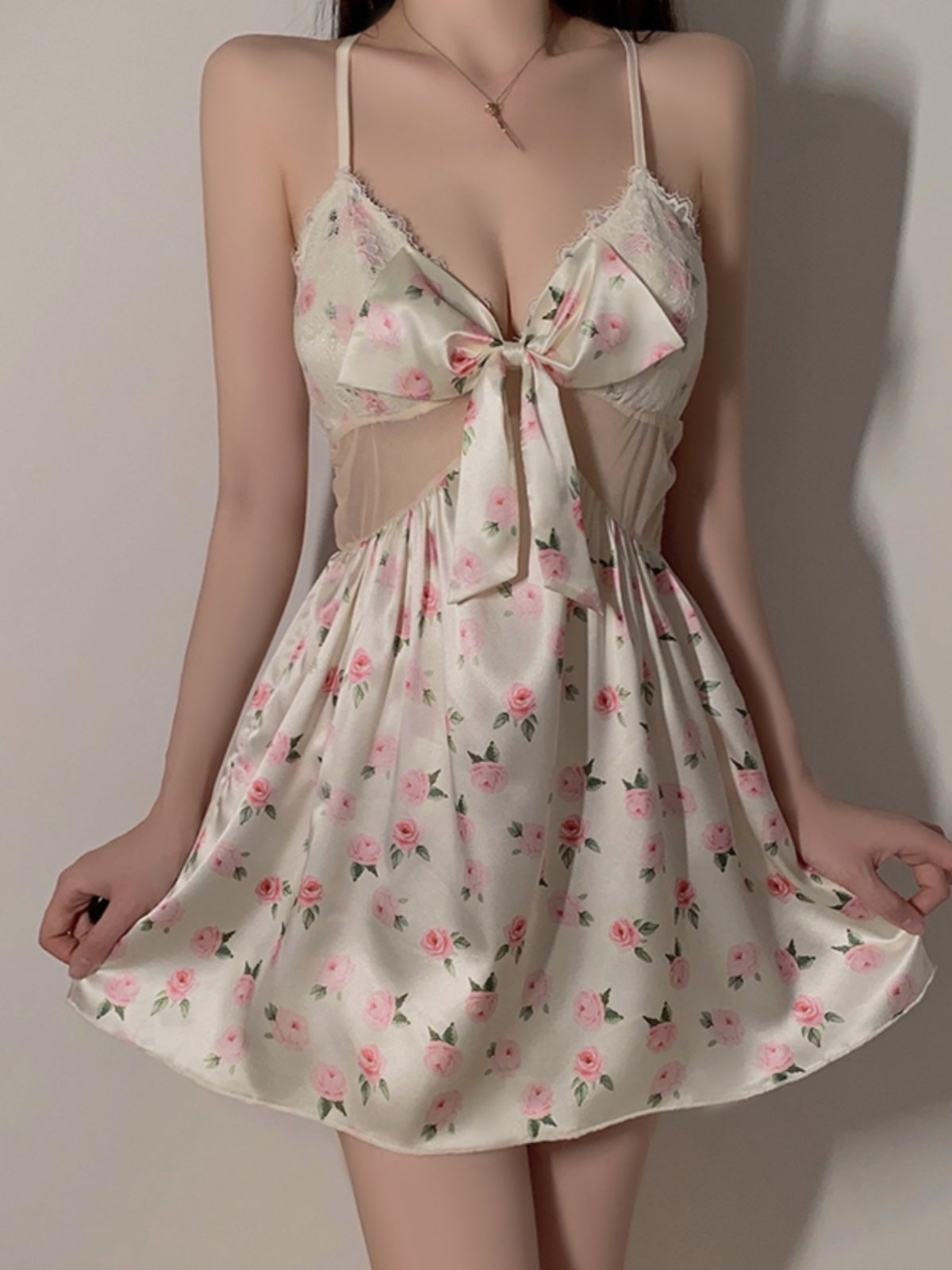 Sexy Pajamas Feminine Backless Temptation With Breast Pads Gathered Suspender Nightgown Internet Celebrity Pure Lust Style Sweet Floral Home Clothes Set