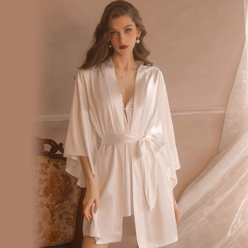 Sexy pajamas for women summer new style with breast pads gathered pure lust sweet lace hollow ice silk solid color suspender nightgown