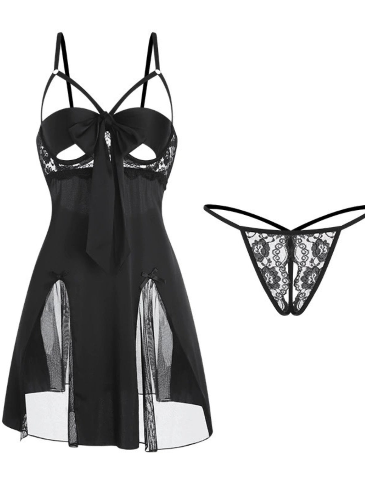 Sexy and tempting! Black lace suspender nightgown suit, unlock your charming charm