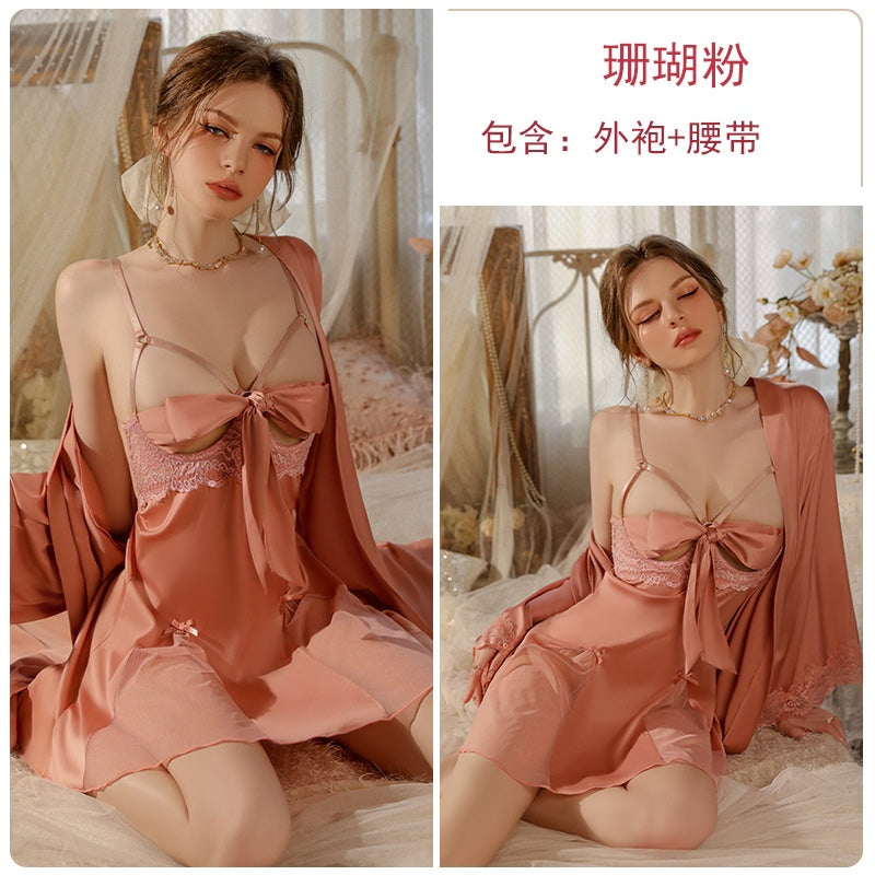 Sexy and tempting! Black lace suspender nightgown suit, unlock your charming charm