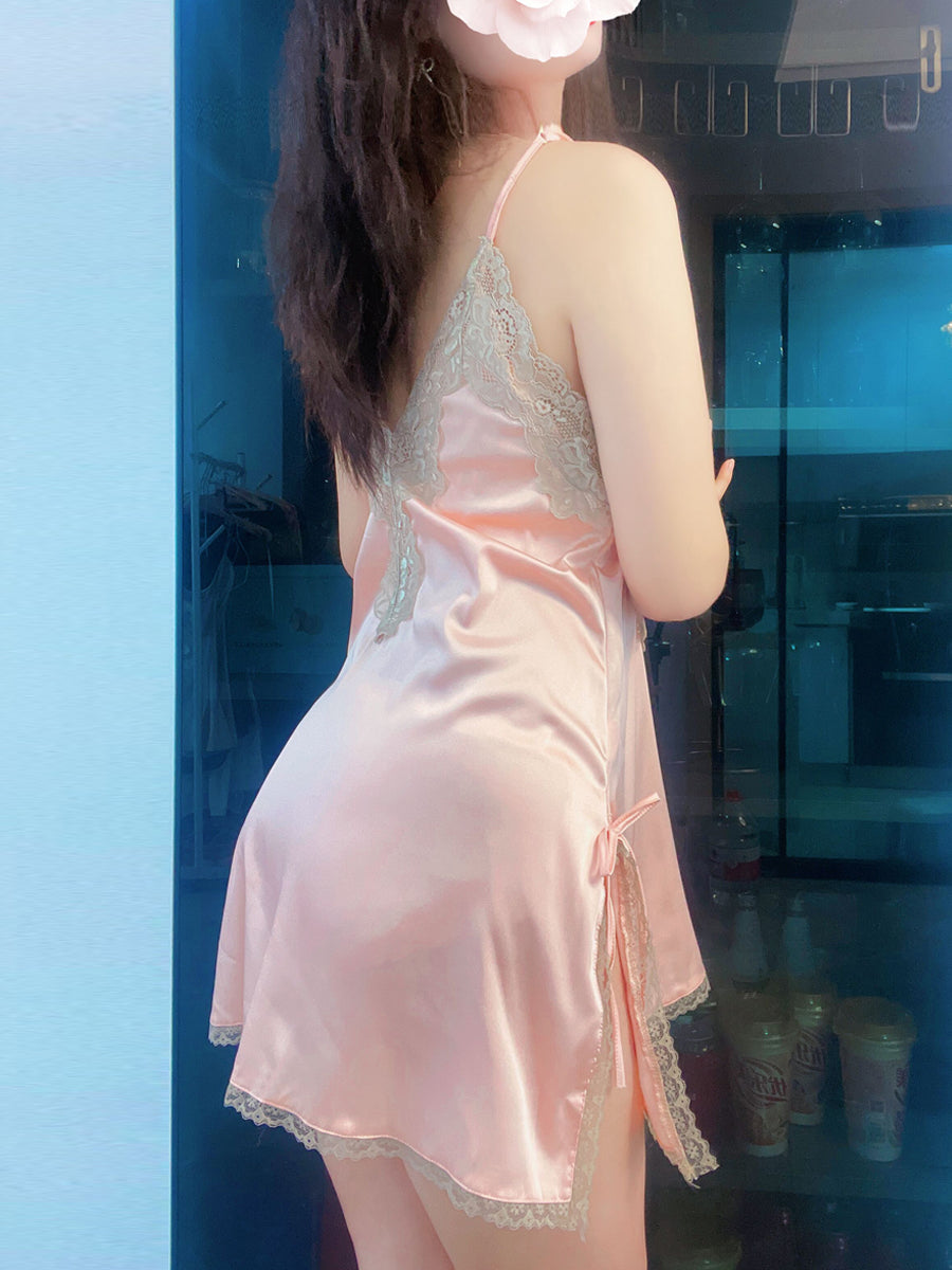 Fat mm loose ice silk pajamas for women plus size summer thin fat sister sexy hot lace v-neck suspender nightgown sexy underwear