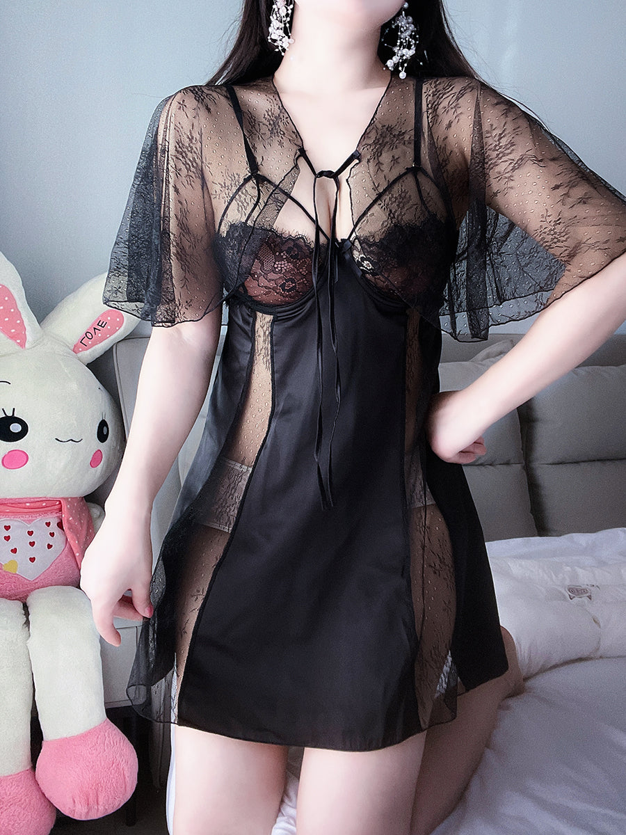 Ice silk pajamas for fat mm women plus size sexy hot see-through bed pure lust style lace mesh backless suspender nightgown sexy lingerie