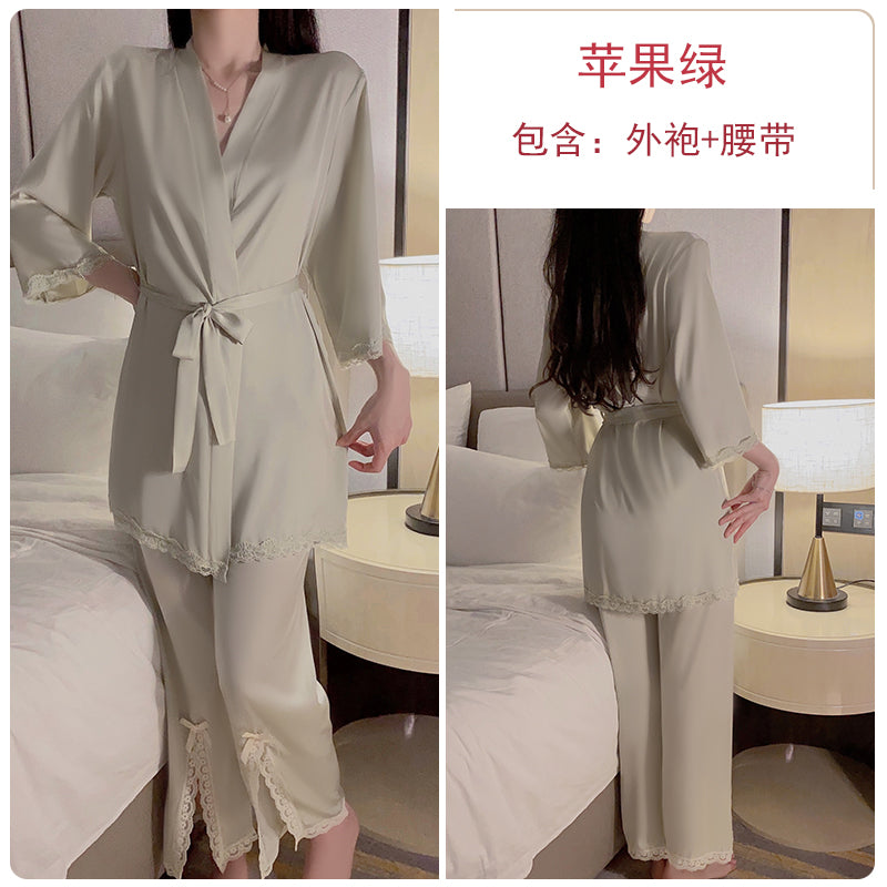 Elegant Allure: Lavender Lace - Trimmed Satin Pajama Set
