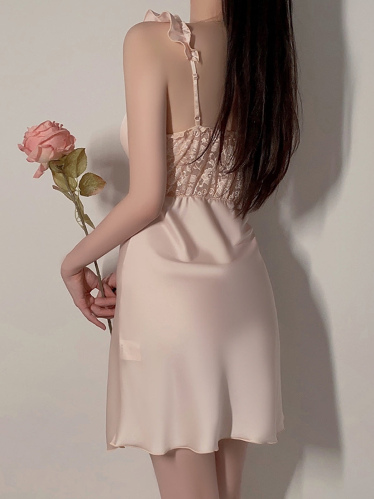 New summer pajamas, feminine lace with chest pads, gathered ice silk suspenders, nightgown, home wear suit, spring and autumn