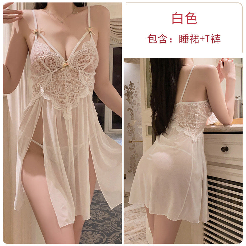 Sexy sexy pajamas for women in summer, pure desire, sweet lace, hot see-through mesh, tempting suspenders, sexy nightgown, home clothes