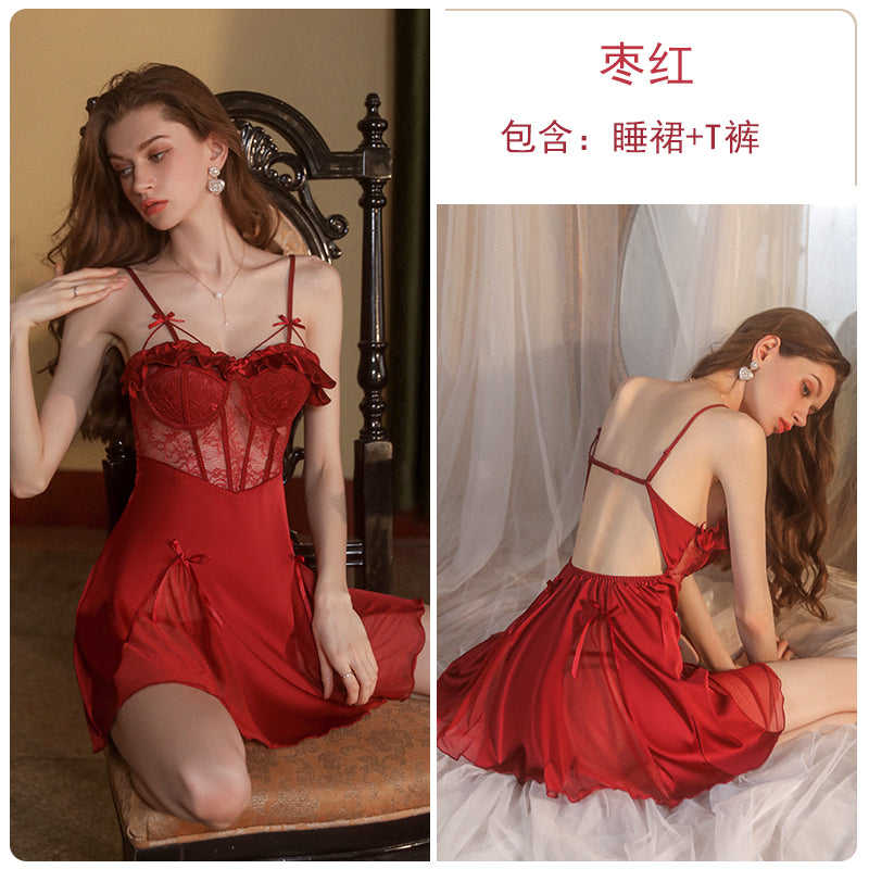 Sexy and tempting! Black lace suspender nightgown suit, unlock your charming charm