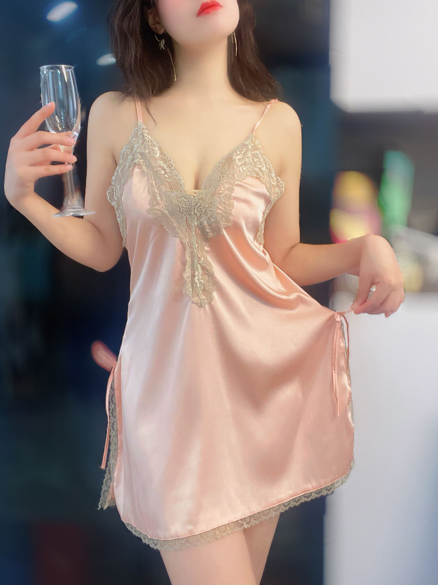Fat mm loose ice silk pajamas for women plus size summer thin fat sister sexy hot lace v-neck suspender nightgown sexy underwear