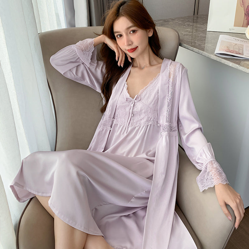 Red Pajamas for Women Spring and Summer Sexy Pure Desire With Breast Pad Wedding Suspender Nightgown Two-piece Set Ice Silk Long Style Women