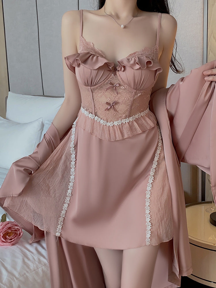 Romantic Allure! Lilac Lace & Satin Nightwear Set