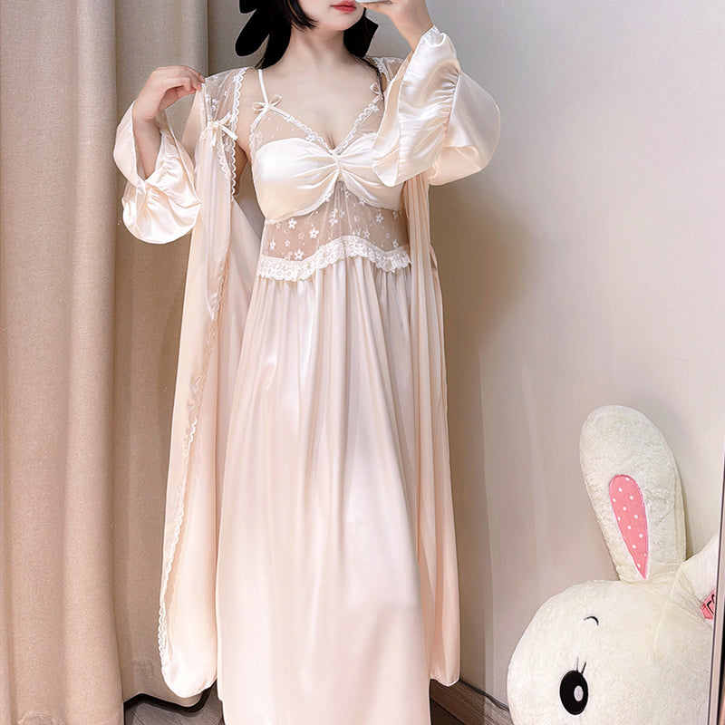 Alluringly Sexy: 3XL Black Lingerie Set Tailored for Plus - Size Fat MM - Satin Robe with Sheer Mesh and Lace - Trimmed Inner Dress