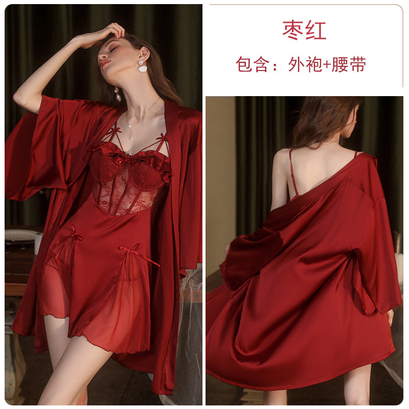 Sexy and tempting! Black lace suspender nightgown suit, unlock your charming charm