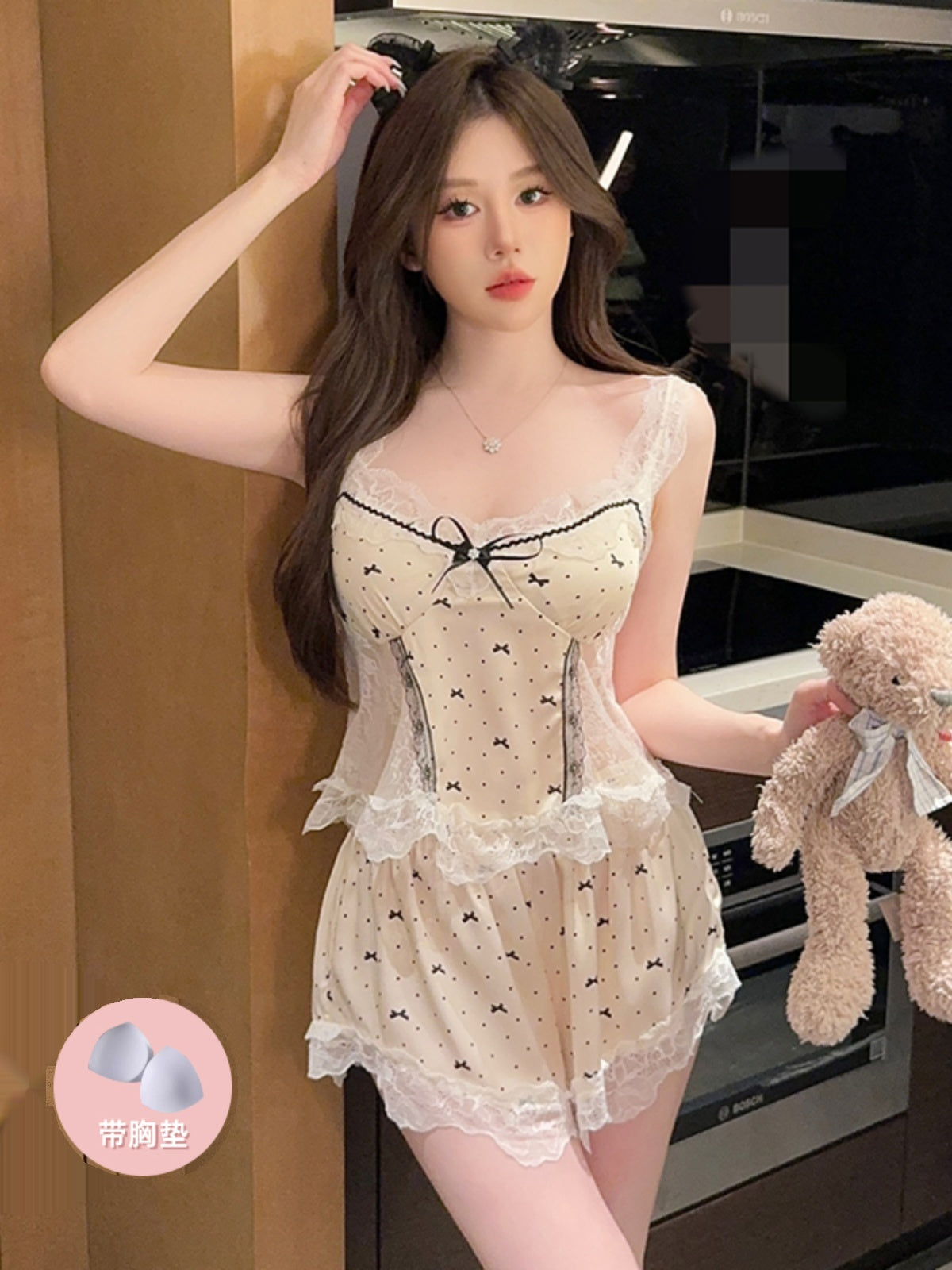 Sweet temptation! Polka-dot lace nightgown for women, showing off your charming style