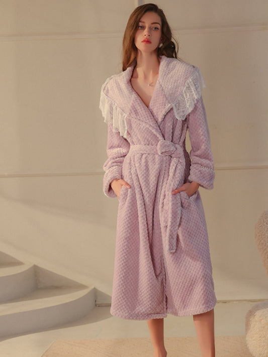 High-value autumn and winter new coral fleece morning robe pajamas for women pure desire princess style sweet nightgown home clothes suit
