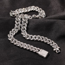 Load image into Gallery viewer, European and American 10.5mm hip hop pure T square Cuban bracelet trendy and cool zircon set couple necklace Hiphop clavicle chain
