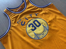 Load image into Gallery viewer, Fully embroidered Golden State No. 30 Curry jersey retro tram yellow AU embroidered basketball uniform men&#39;s and women&#39;s vests and shorts
