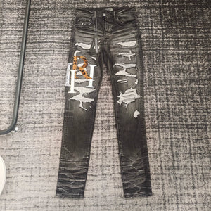 Trendy brand am new style washed, distressed, micro-elastic, slim-fitting skinny jeans, high street American style