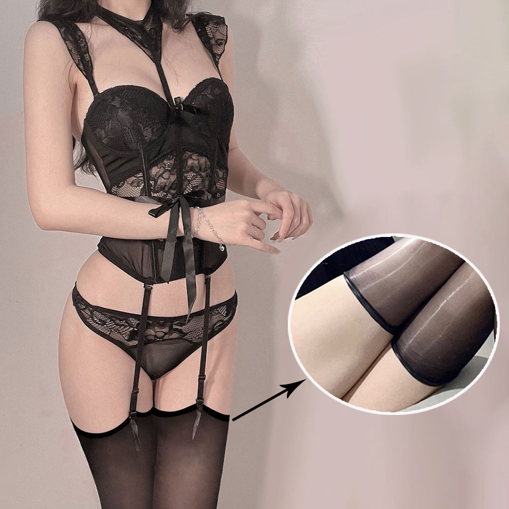 Gothic Elegance Unleashed Exquisite Burgundy Lace Lingerie Set with Suspenders and Detachable Accessories Sexy lingerie