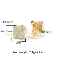 Load image into Gallery viewer, s925 silver square earrings for men hip hop ins retro simple zircon ear clip street fashion versatile women&#39;s earrings
