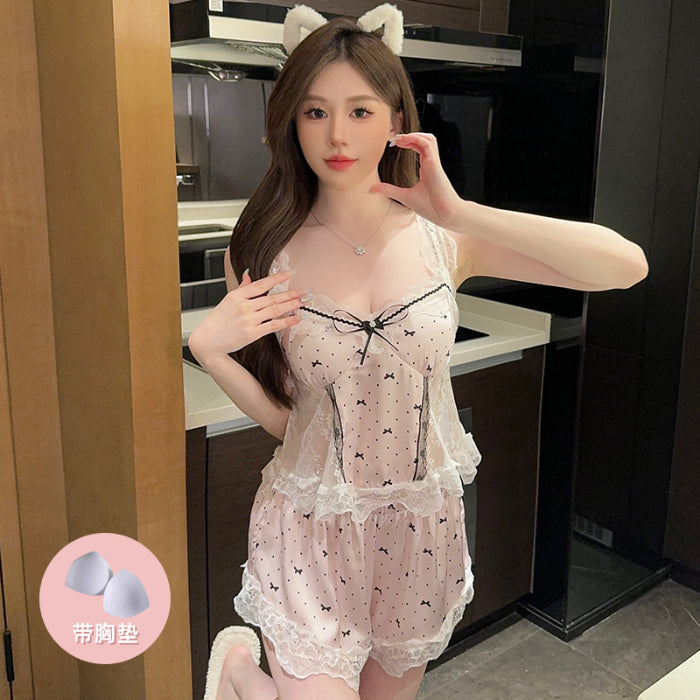 Sweet temptation! Polka-dot lace nightgown for women, showing off your charming style