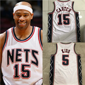 Full embroidery Nets No. 15 Carter jersey No. 5 Kidd classic white retro dense embroidery basketball vest trend